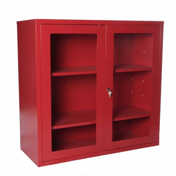 Armadio attrezzatura ant.dio verniciato rosso ral3000 2 ante monoblocco 2 ripiani regolabili chiusura con chiave a cifratura unica portello per safe crash ( escluso lastra cod.9462 ) dim.1000x400x950h