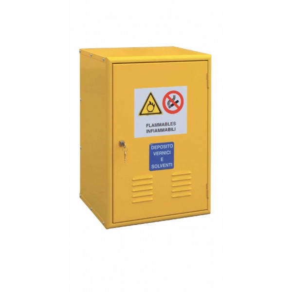 Armadio per  liquidi infiammabili con 1 anta cieca + 1 ripiano + vasca di raccolta (2,7lt) 
