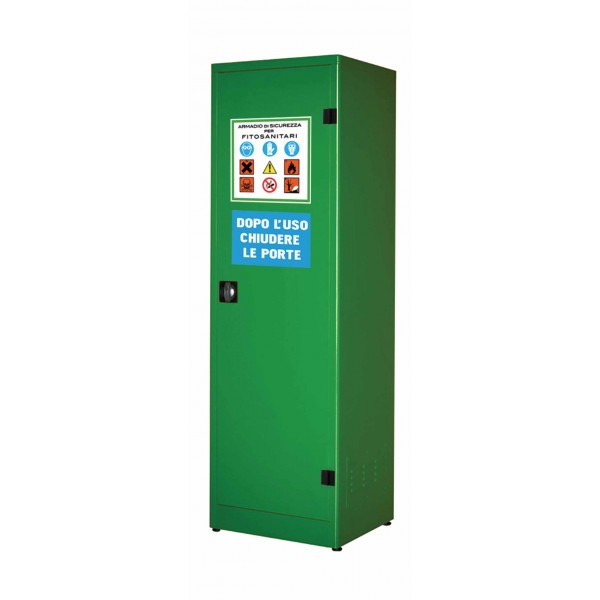 Armadio per fitosanitari/pesticidi con 1 anta cieca + 3 ripiani + 1 vasca di fondo (14 lt) 