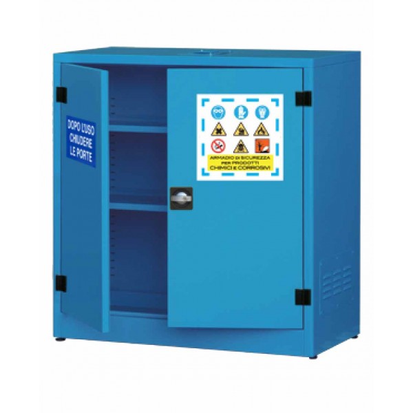Armadio liquidi chimici dim. 1075x500x1100h 2 ante cieche + 2 ripiani + 1 vasca di fondo (2,7 lt)