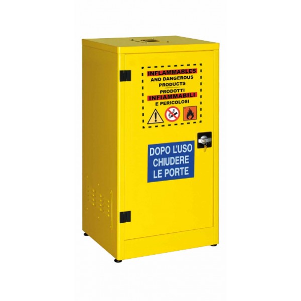 Armadio per liquidi infiammabili con 1 anta cieca + 2 ripiani + 1 vasca di fondo (lt.14) 