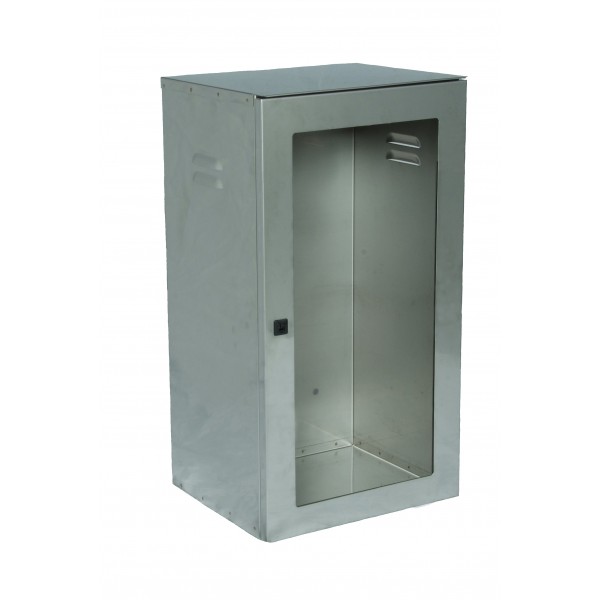 Cassetta p. estintore kg. 6 inox con portello per lastra safe window (esclusa cod.9460) con chiusura sigillabile dim.325x270x600h
