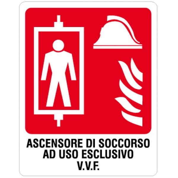 Cartello in alluminio formato mm 250x310 ascensore soccorso uso escluso v.v.f.
