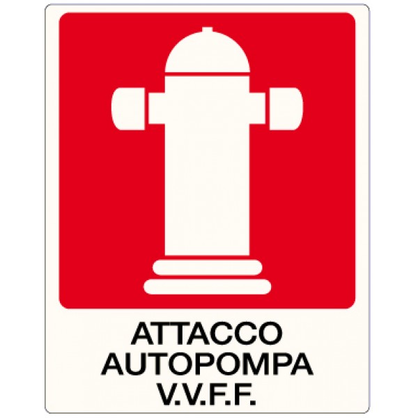 Cartello in lamiera scatolato formato mm 400x 600 attacco autopompa v.v.f.f.
