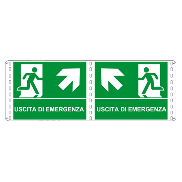 Cartello in alluminio formato mm 500x400 bifacciale uscita emergenza alto sx
