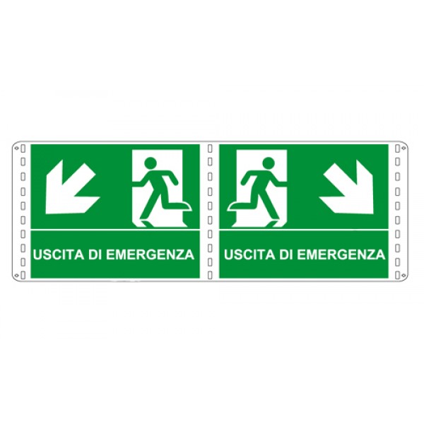 Cartello in alluminio formato mm 500x400 bifacciale uscita emergenza basso dx Cartello in alluminio formato mm 500x400 bifacciale uscita emergenza basso dx