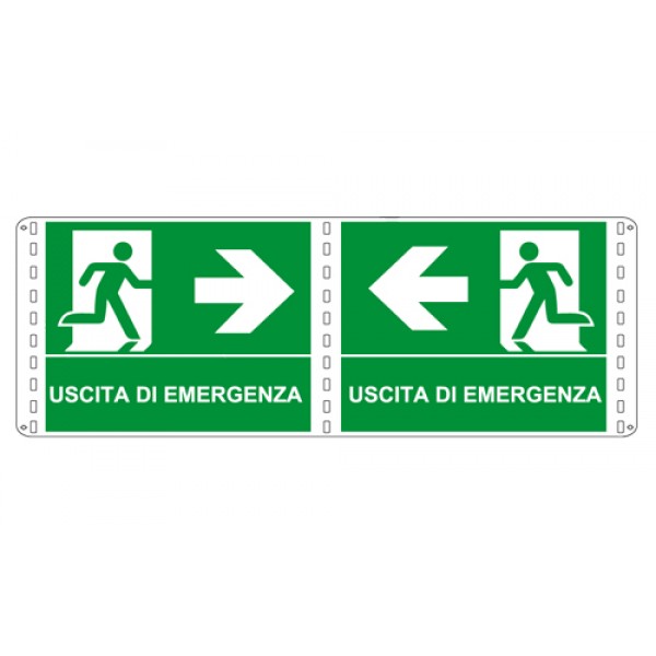 Cartello in alluminio formato mm 500x400 bifacciale uscita emergenza sinistra