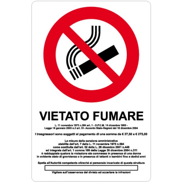 Cartello in alluminio formato mm 330x500 vietato fumare con legge (1257b) Cartello in alluminio formato mm 330x500 vietato fumare con legge (1257b)