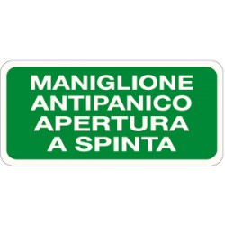 Etichetta autoadesiva formato mm 220x100 maniglione antipanico apertura a spinta