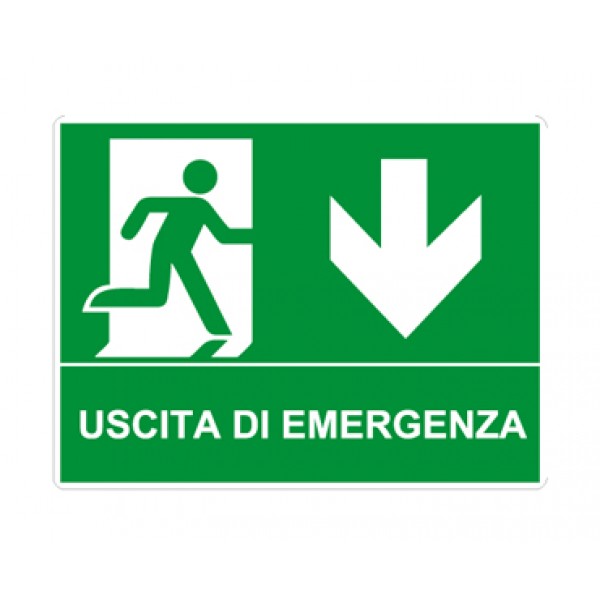 Cartello in alluminio formato mm 250x310 percorso verso uscita em basso (e0021760b)