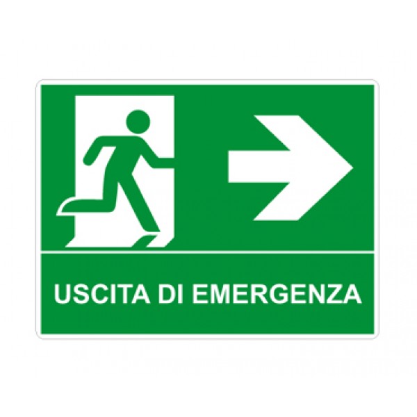 Cartello in alluminio formato mm 250x310 uscita emergenza dx