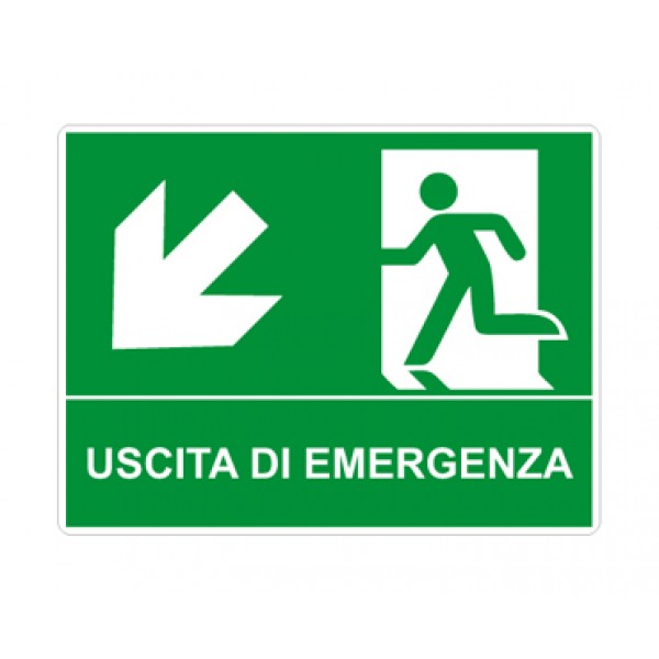 Cartello in alluminio formato mm 500x400 uscita di emergenza discesa sx Cartello in alluminio formato mm 500x400 uscita di emergenza discesa sx