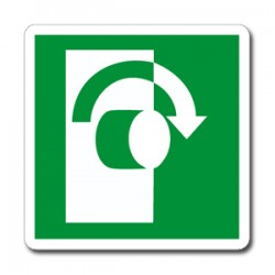 Etichetta autoadesiva lato mm 120 pittogramma girare in senso orario per aprire