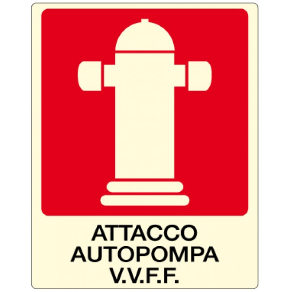 Cartello in alluminio formato mm 250x310 luminescente attacco autopompa v.v.f.f.