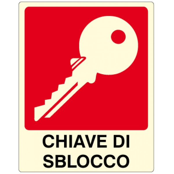 Cartello in alluminio formato mm 250x310 luminescente chiave di sblocco