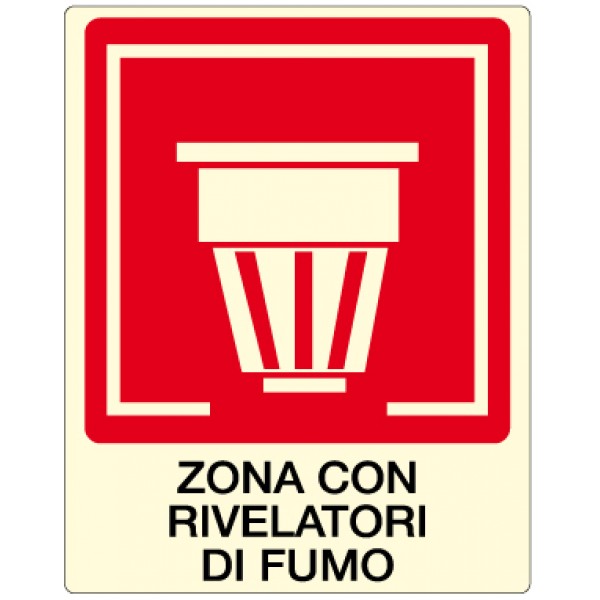 Cartello in alluminio formato mm 250x310 luminescente zona con rivelatori di fumo