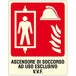 Etichetta autoadesiva formato mm 120x150 luminescente ascensore soccorso uso escluso v.v.f.