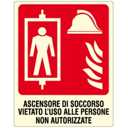 Etichetta autoadesiva formato mm 120x150 luminescente ascensore soccorso vietato uso persone non autorizzate