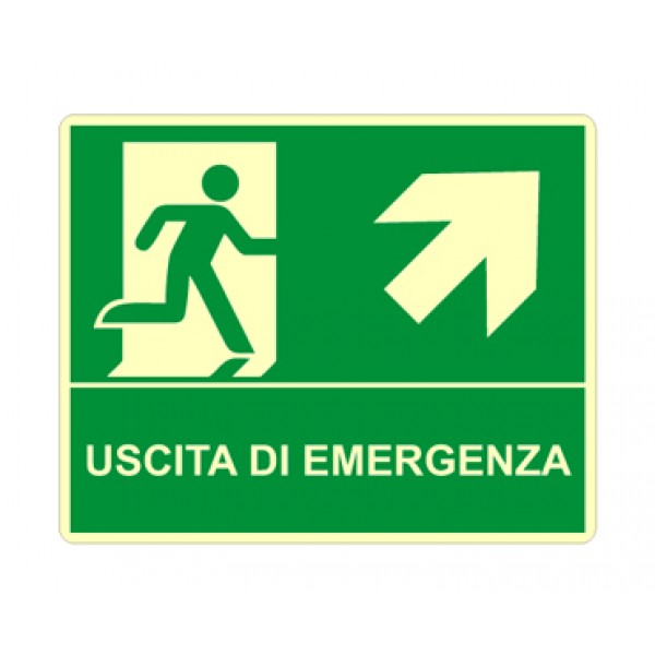 Cartello in alluminio formato mm 210x160 luminescente uscita emergenza alto dx Cartello in alluminio formato mm 210x160 luminescente uscita emergenza alto dx