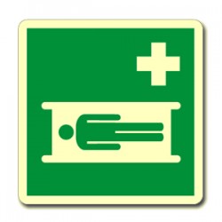 Cartello in alluminio formato mm 250x310 luminescente barella di pronto soccorso