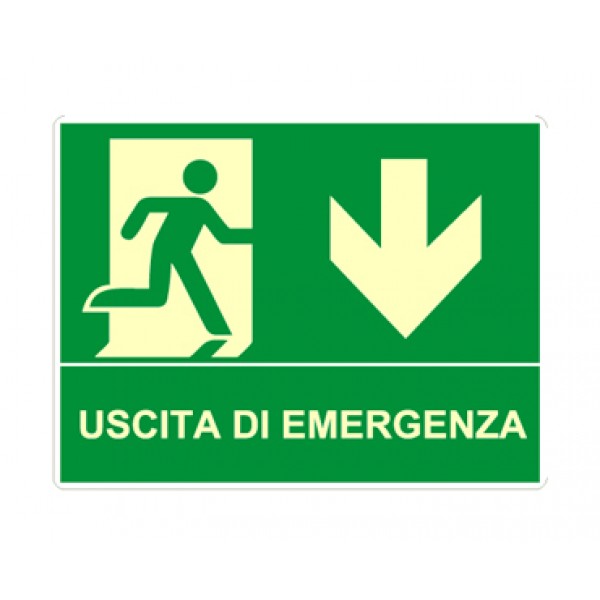 Cartello in alluminio formato mm 500x400 luminescente uscita emergenza basso (e002l1760c)