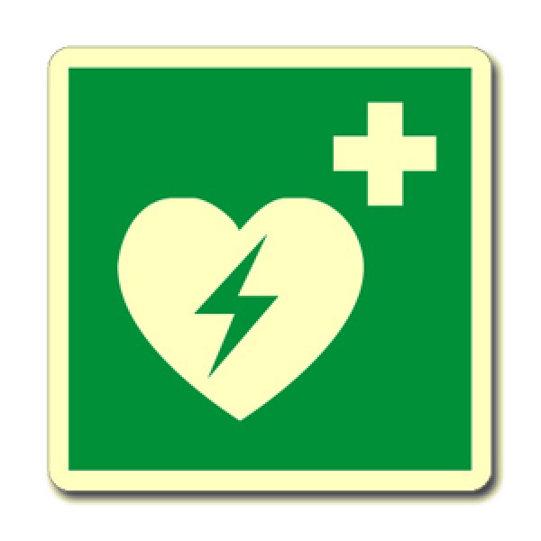 Etichetta autoadesiva lato mm 120 luminescente pittogramma defibrillatore emergenza Etichetta autoadesiva lato mm 120 luminescente pittogramma defibrillatore emergenza