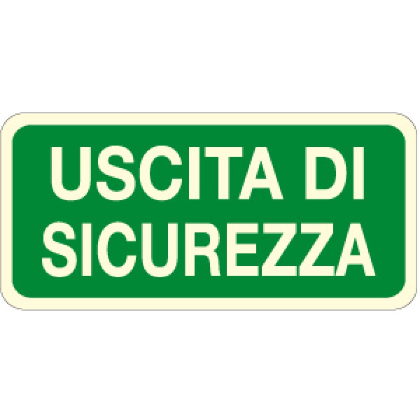 Cartello in alluminio formato mm 350x165 luminescente uscita di sicurezza