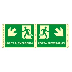 Cartello in alluminio formato mm 210x160 luminescente bifacciale uscta emergenza basso dx