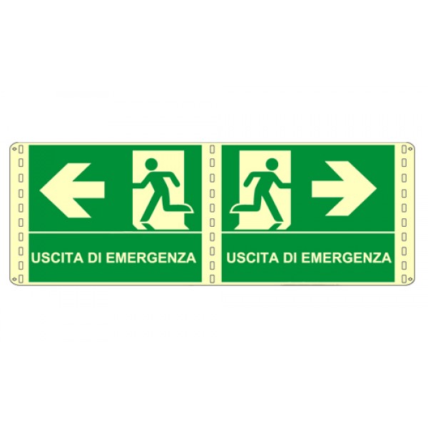 Cartello in alluminio formato mm 210x160 luminescente bifacciale uscta emergenza destra