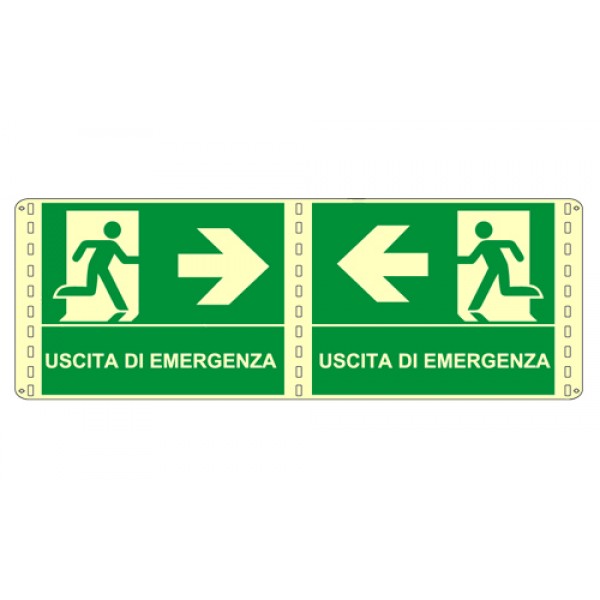 Cartello in alluminio formato mm 500x400 luminescente bifacciale uscita emergenza sinistra
