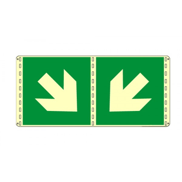Cartello in alluminio lato mm 160 luminescente bifacciale pittogramma freccia 45° sx basso