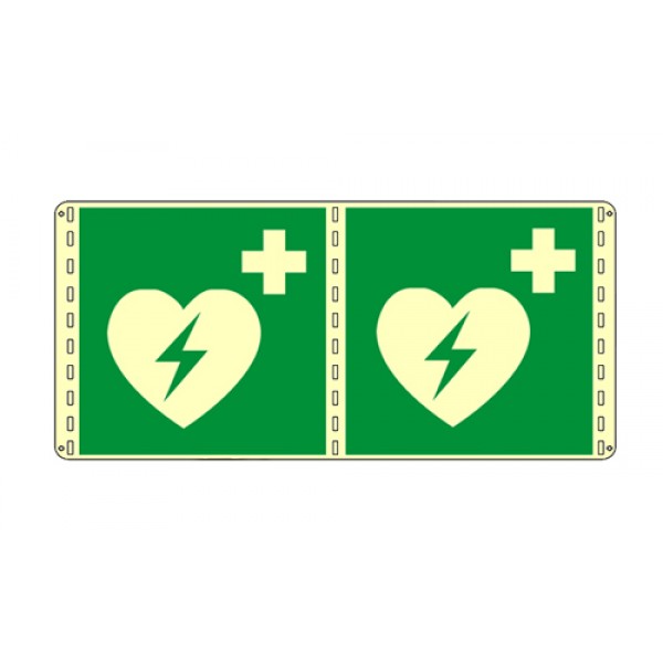 Cartello in alluminio lato mm 250 luminescente bifacciale pittogramma defibrillatore emergenza