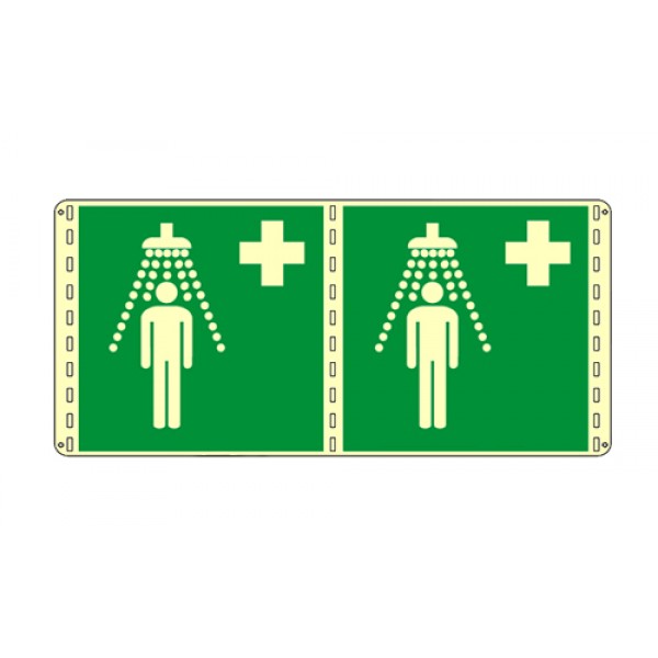 Cartello in alluminio lato mm 250 luminescente bifacciale pittogramma doccia di emergenza