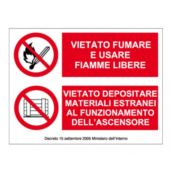 Cartello in alluminio formato mm 330x250 vietato dep.mat.estr.funz.ascenso