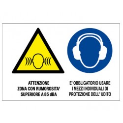 Cartello in alluminio formato mm 500x330 multisimbolo attenzione zona rumoros