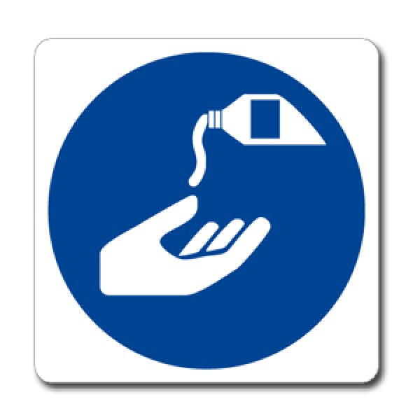 Cartello in alluminio lato mm 125 pittogramma usare crema barriera