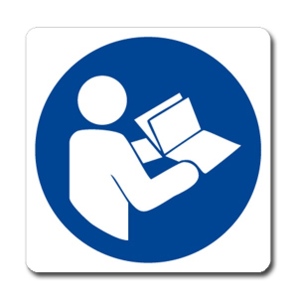 Cartello in alluminio lato mm 250 pittogramma.obb.leggere le istruzioni (m002929m)