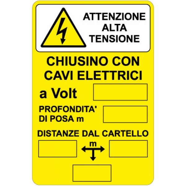 Cartello in alluminio formato mm 330x500 attenzione alta tensione chiusino