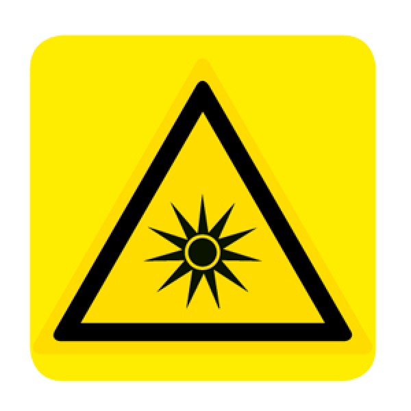 Cartello in alluminio lato mm 150 pittogramma pericolo radiaz.ottiche