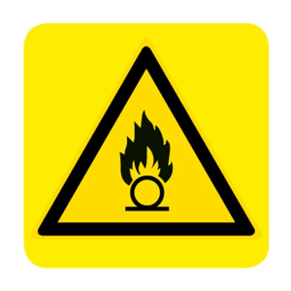 Cartello in alluminio lato mm 150 pittogramma pericolo sost.comburenti