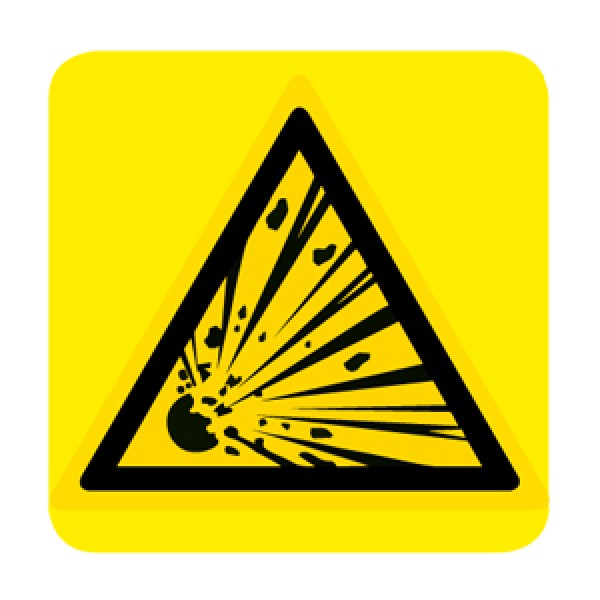 Cartello in alluminio lato mm 330 pittogramma per. mat. esplosivo