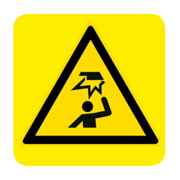 Etichetta autoadesiva lato mm 150 pittogramma pericolo ostacolo in alto Etichetta autoadesiva lato mm 150 pittogramma pericolo ostacolo in alto