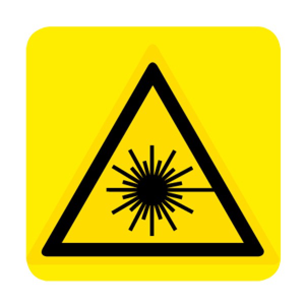 Etichetta autoadesiva lato mm 150 pittogramma pericolo raggio laser