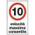 Cartello in alluminio formato mm 250x450 velocita' max consentita 10 kh
