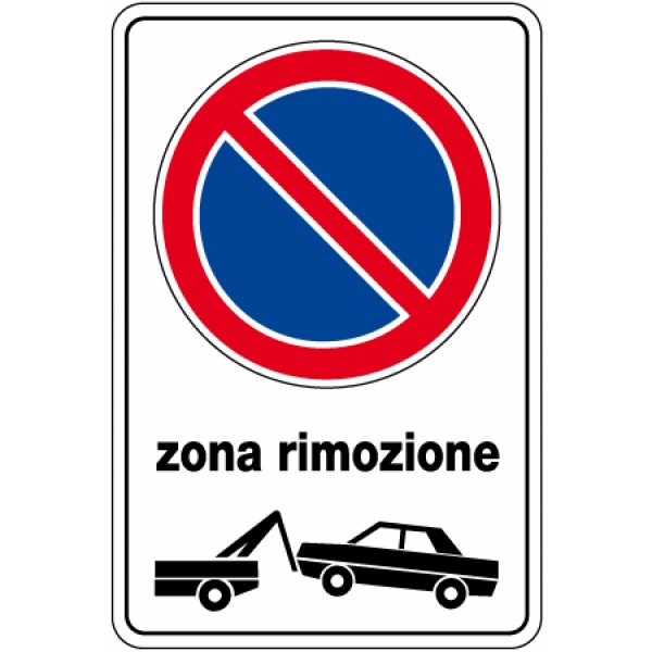 Cartello in alluminio scatolato formato mm 400x 600 zona rimozione