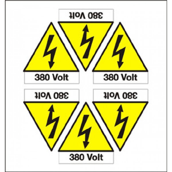 Foglio distributore formato mm 165x175 da 6 et pittogramma folgore+380 volt